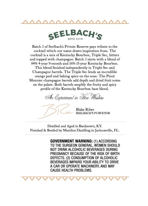 Seelbach s Private Reserve Finished Bourbon Batch 003 on Sale